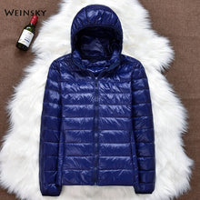 Load image into Gallery viewer, Hiver femmes ultraléger mince doudoune blanc canard vers le bas à capuche vestes à manches longues manteau chaud Parka femme Portable Outwear