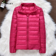 Load image into Gallery viewer, Hiver femmes ultraléger mince doudoune blanc canard vers le bas à capuche vestes à manches longues manteau chaud Parka femme Portable Outwear