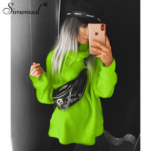 Load image into Gallery viewer, Simenual Knitwear Turtleneck Autumn Winter Sweaters Women Neon Color Long Sleeve Jumpers Fashion 2019 Casual Basic Slim Pullover
