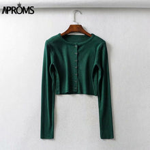 Load image into Gallery viewer, Aproms Candy Color Ribbed Knitted Cardigan Women Autumn Winter Long Sleeve Basic Cropped Sweaters Female Casual Short Jumper Top
