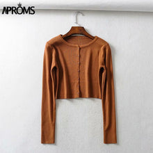 Load image into Gallery viewer, Aproms Candy Color Ribbed Knitted Cardigan Women Autumn Winter Long Sleeve Basic Cropped Sweaters Female Casual Short Jumper Top
