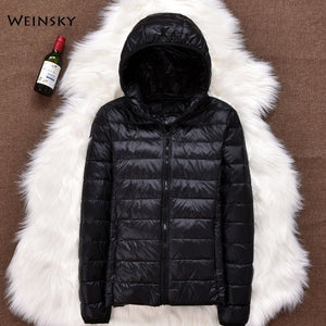 Hiver femmes ultraléger mince doudoune blanc canard vers le bas à capuche vestes à manches longues manteau chaud Parka femme Portable Outwear