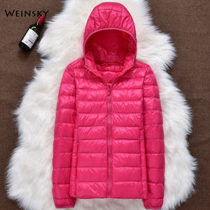 Hiver femmes ultraléger mince doudoune blanc canard vers le bas à capuche vestes à manches longues manteau chaud Parka femme Portable Outwear